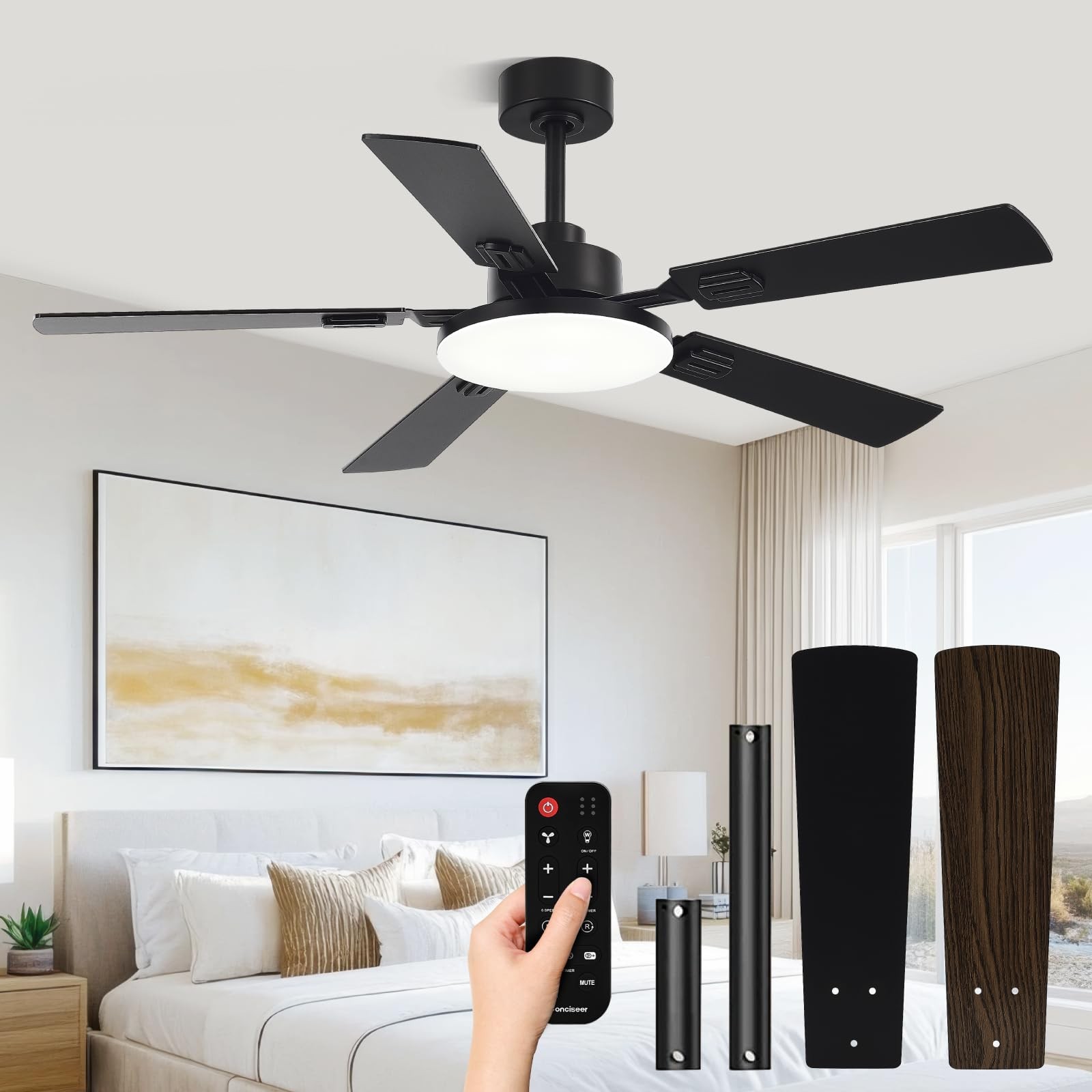 52 Inch Ceiling Fans with Lights and Remote for Bedroom Living Room Kitchen O...