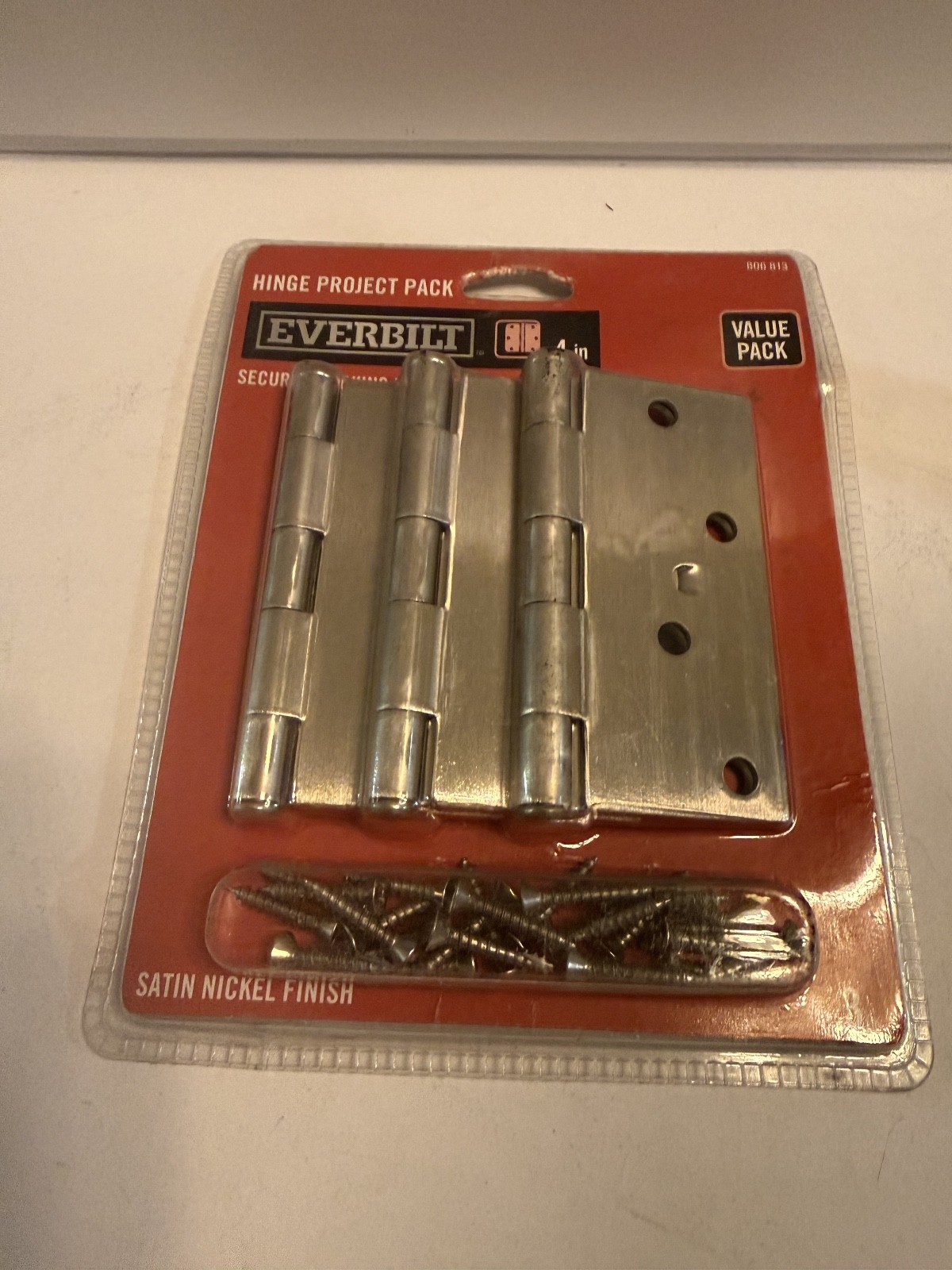 3 PACK NEW Everbilt 4" Square Corner Door Hinges, 806-813 Satin Nickel Finish