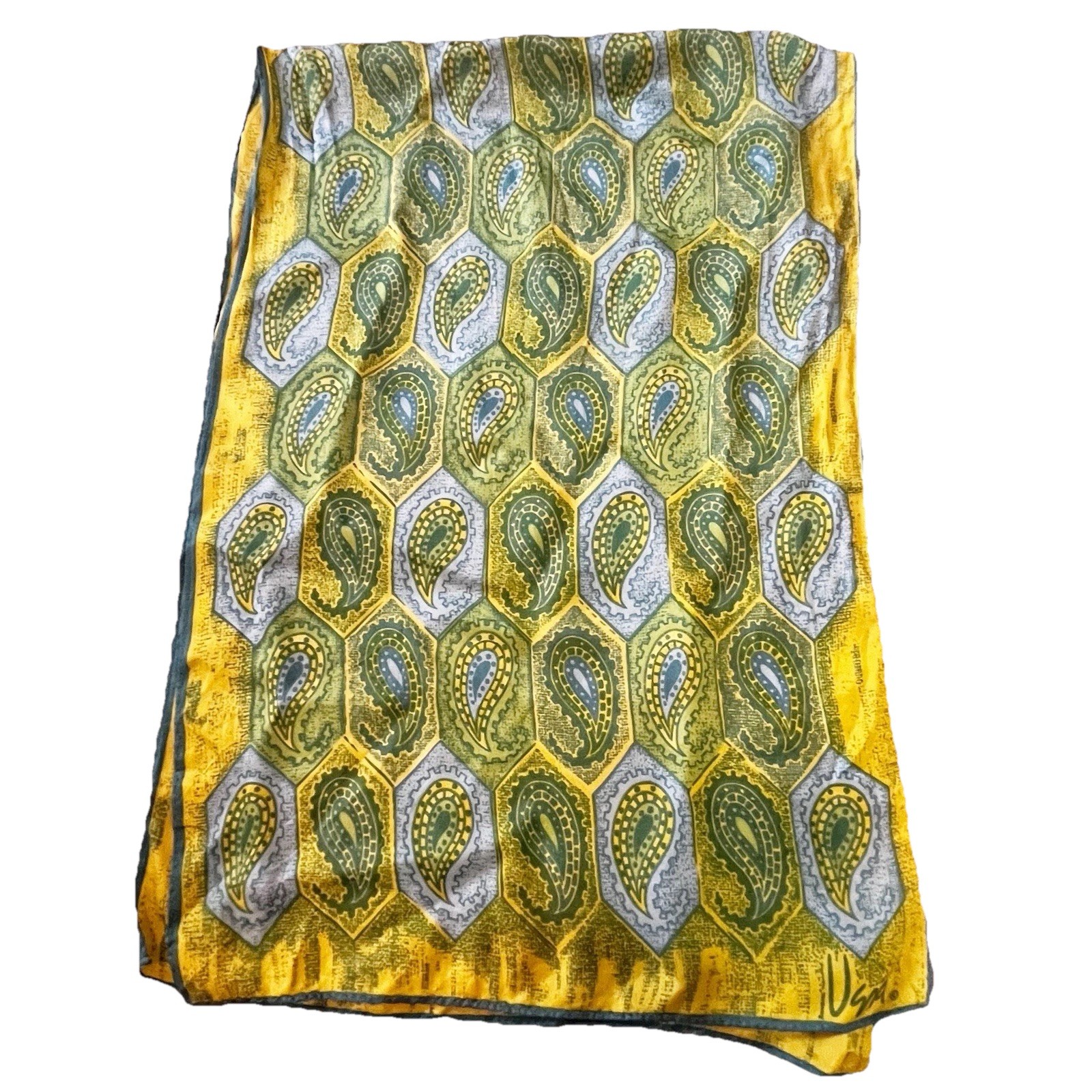 Vera Paisley Lime Green Robins Egg Blue Scarf Retro Spring Rectangle Bold MCM