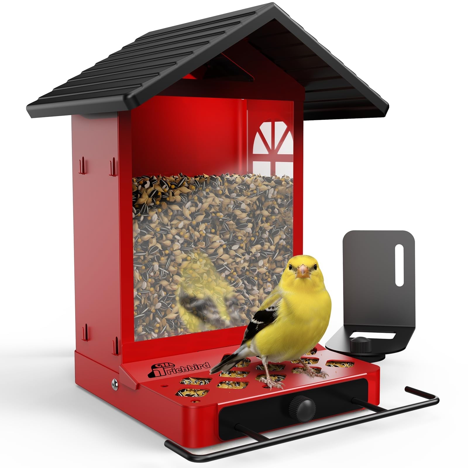 Richbird All-Metal Bird Feeder, Wall & Pole Mountable, 2.4L Large Red