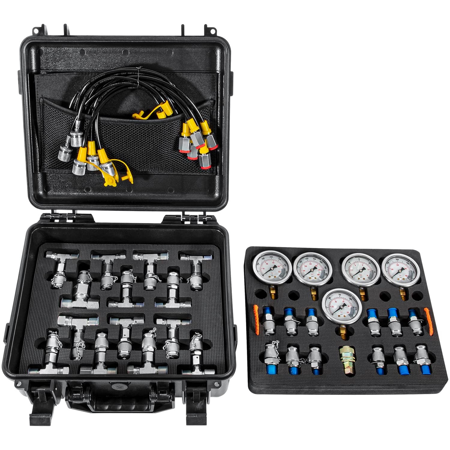 Hydraulic Pressure Test Kit 60Mpa 5 Gauges 13 Couplings 14 Tee Connectors 5 Hose