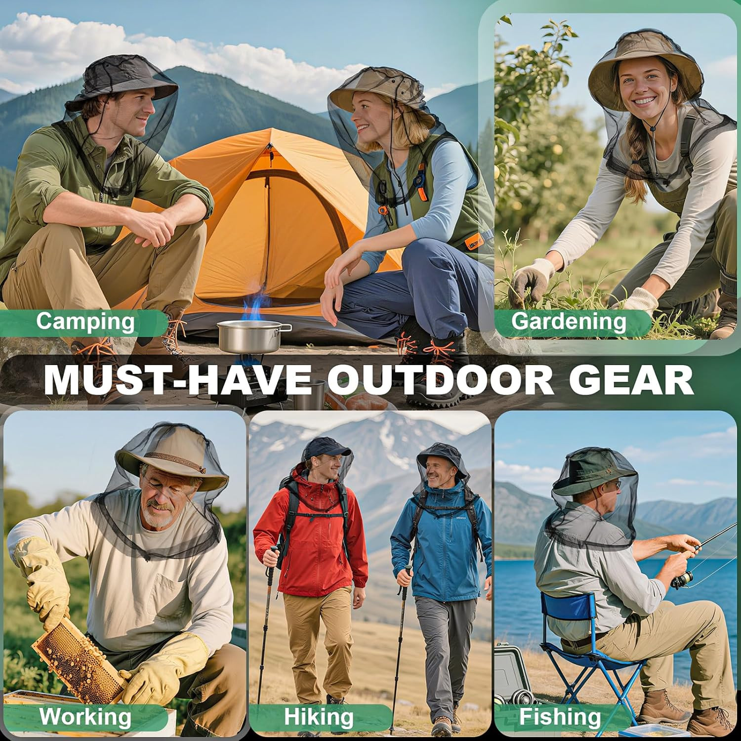 2 Pack Premium Mosquito Head Nets, Ultra Large Bug Net for Head | Adjustable Dra