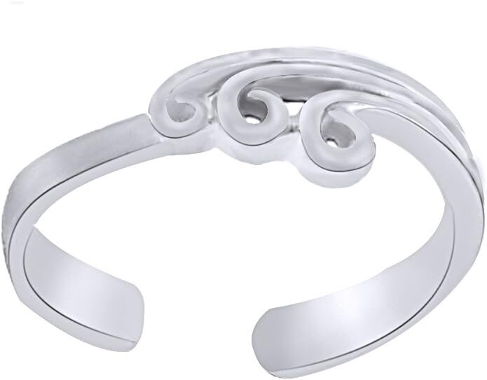 Adjustable Wave Toe Ring For Womens 925 Sterling Silver