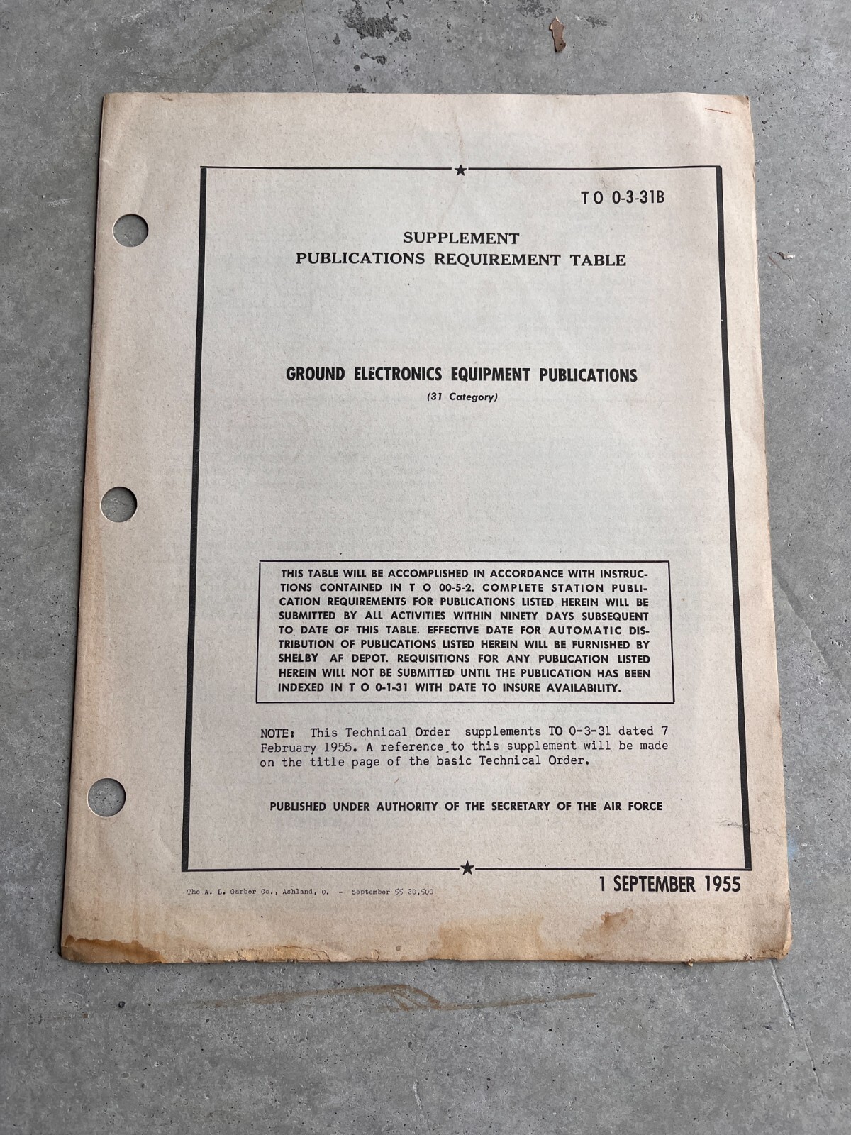 Ground Electronics Equipment Table Supplement TO 0-3-31B September 1955