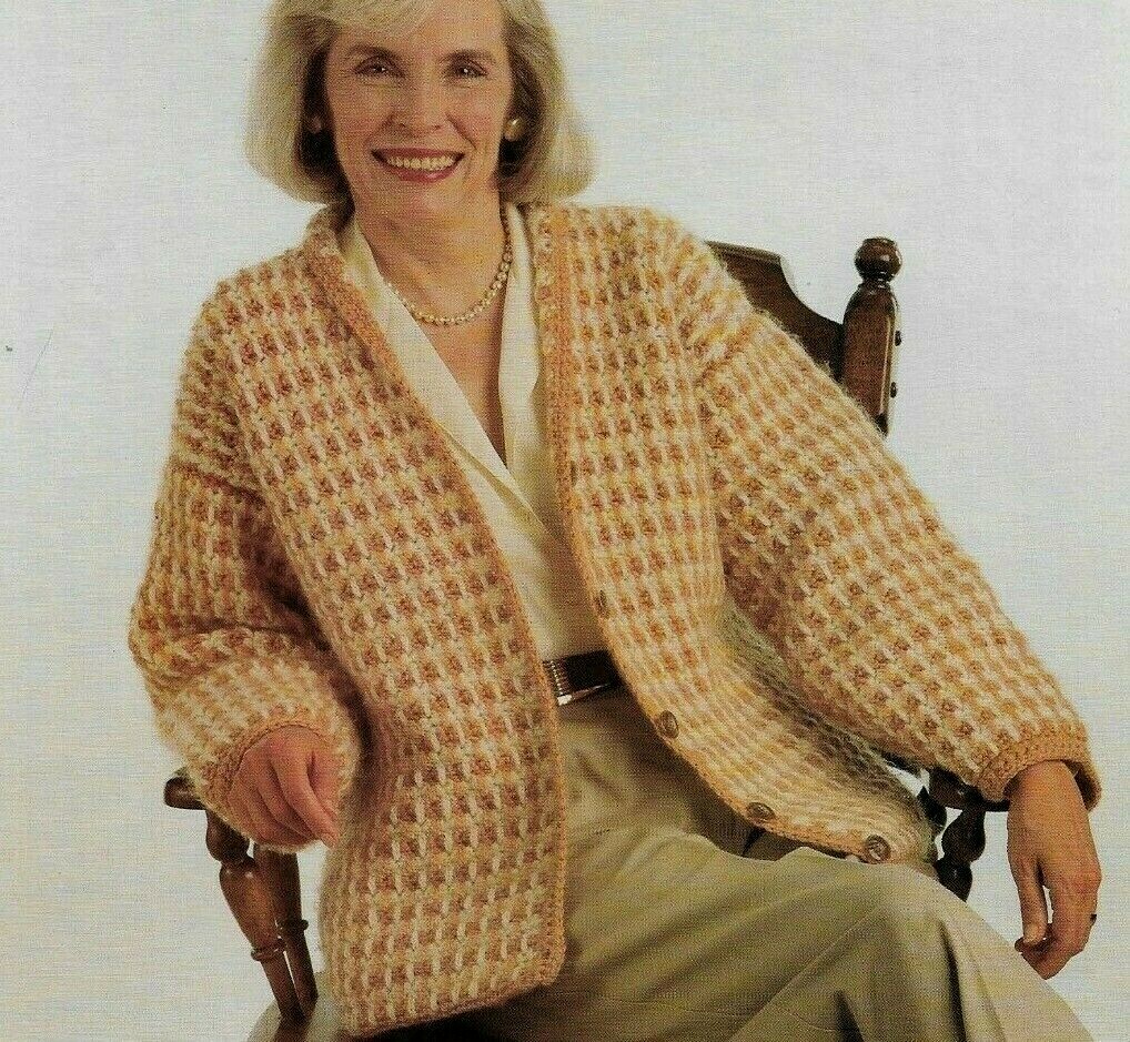 HOUNDSTOOTH JACKET SWEATER 4 SIZES WOMEN'S CROCHET PATTERN INSTRUCTIONS