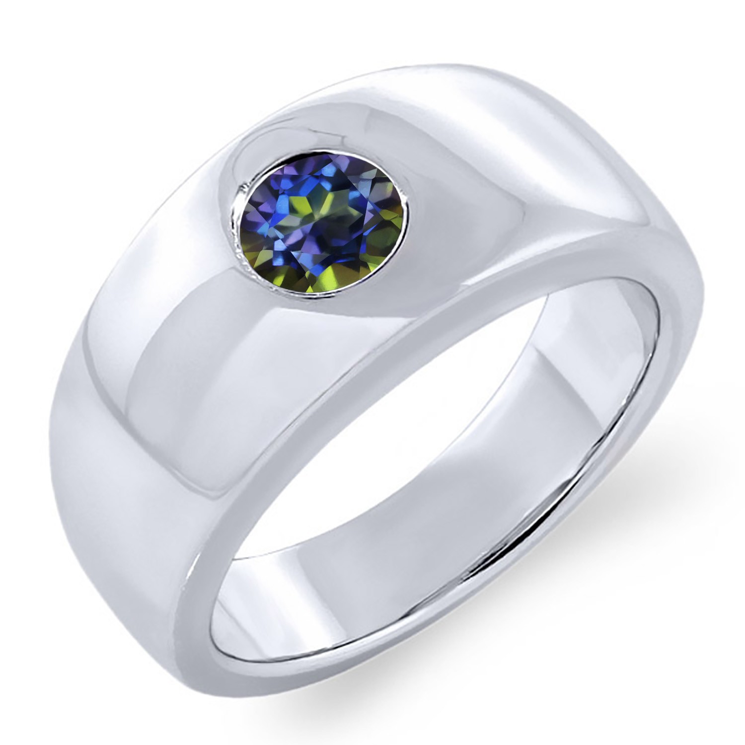 1.00 Ct Round Blue Mystic Topaz 925 Sterling Silver Men's Ring
