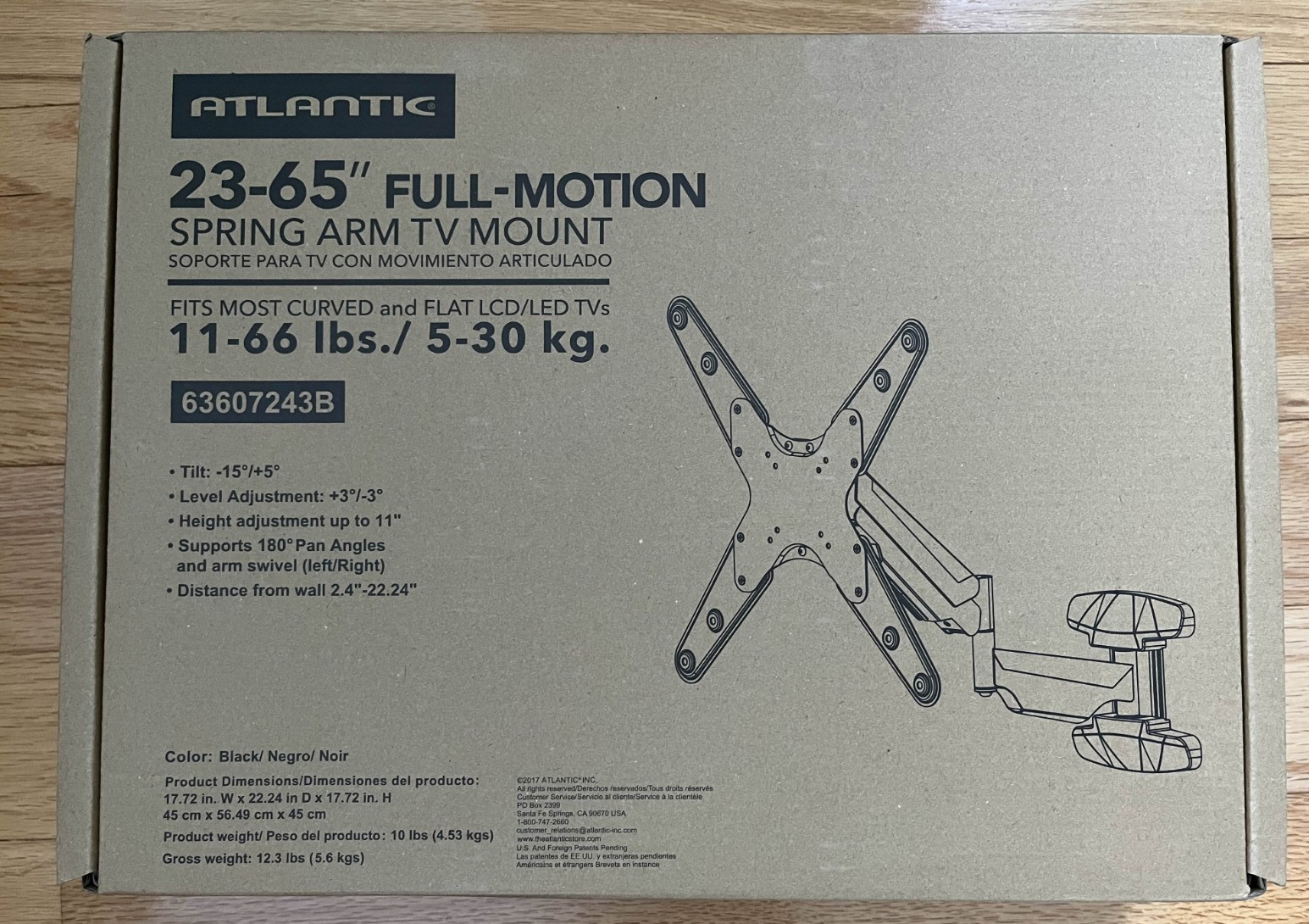 Atlantic Full Motion Spring Arm TV Wall Mount 23-65" Articulating Tilt 63607243B