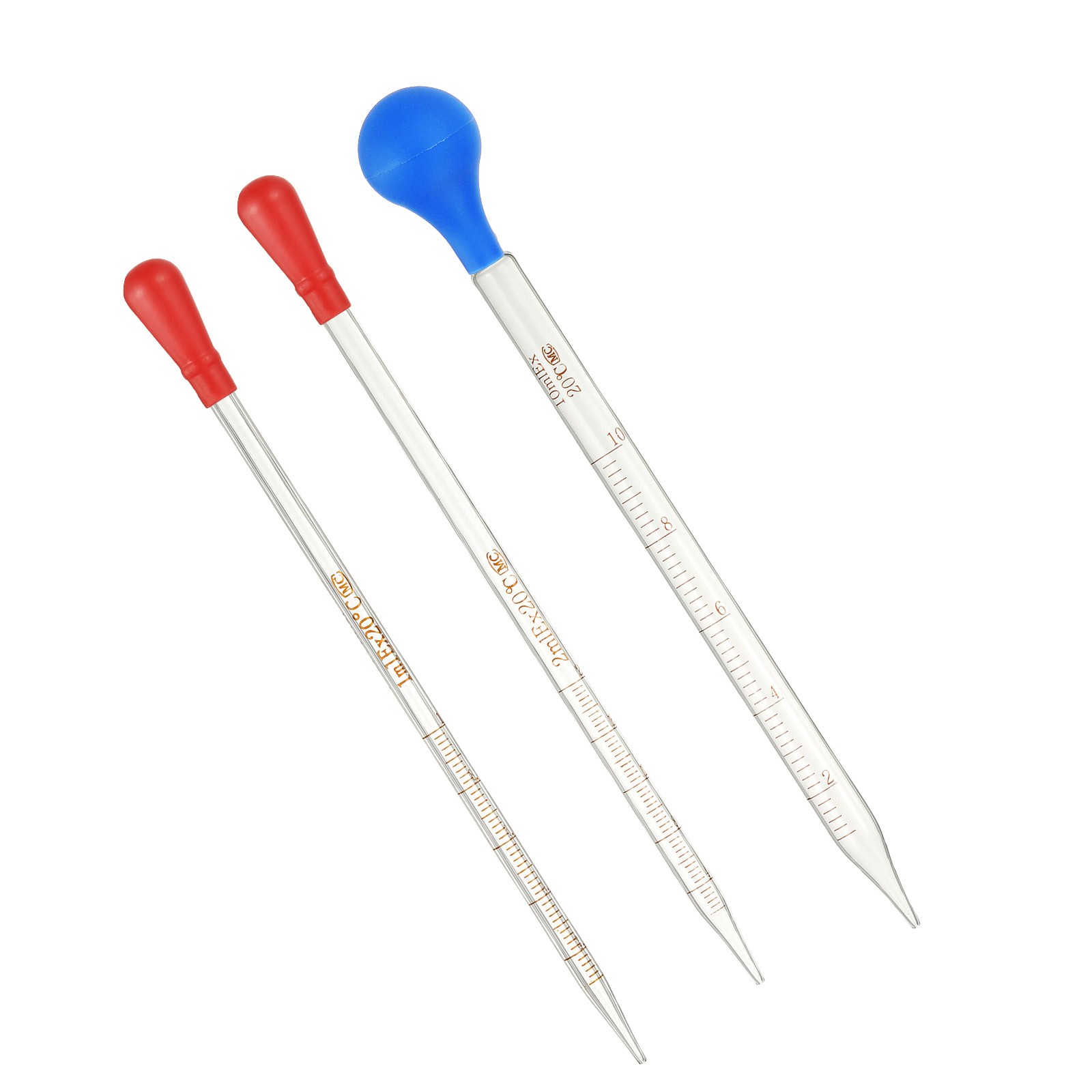 3 Pack 1ml/2ml/10ml Graduated Pipettes Glass Pipette with Bulb