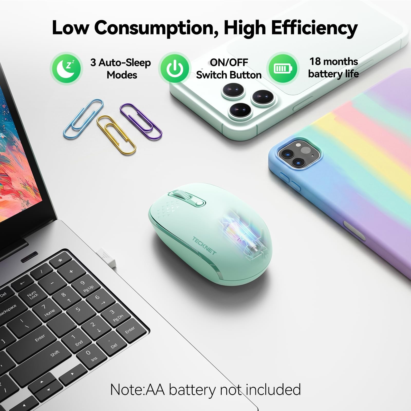 TECKNET Wireless Mouse for Laptop, 2.4G Quiet Computer Mouse with USB Receive...