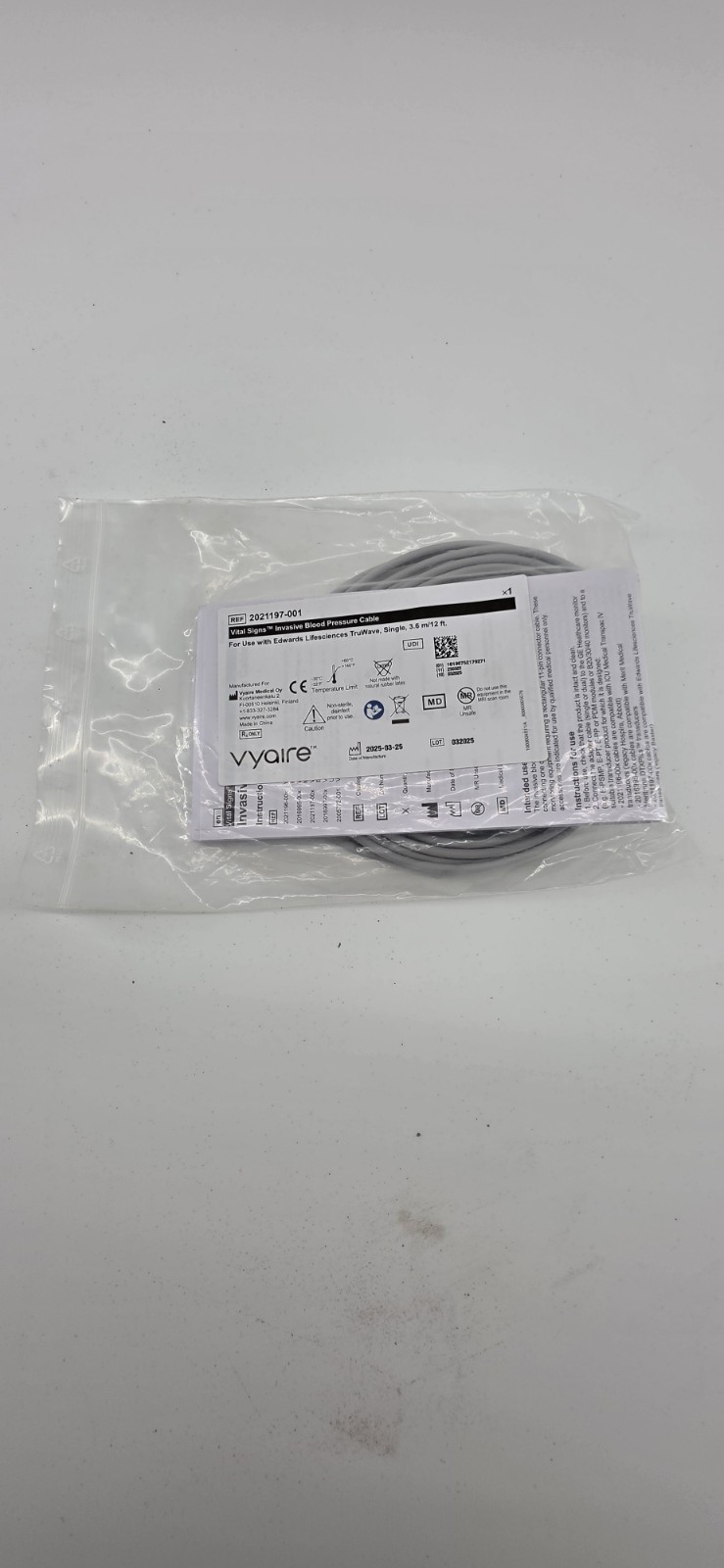 2 Pack - Vyaire Vital Signs Blood Pressure Cable, REF 2021197-001, 12ft