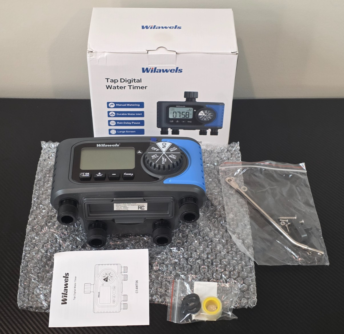 Wilawels 4 Zone Digital Water Timer C14WT06 with Large Screen, Relay Delay Pause