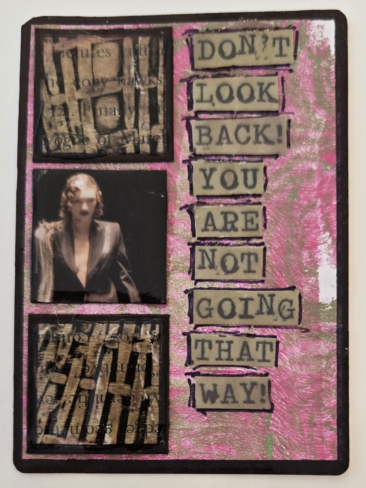 Mixed Media Collage Art Card ACEO ATC Inchie OOAK Alexander McQueen Look Back
