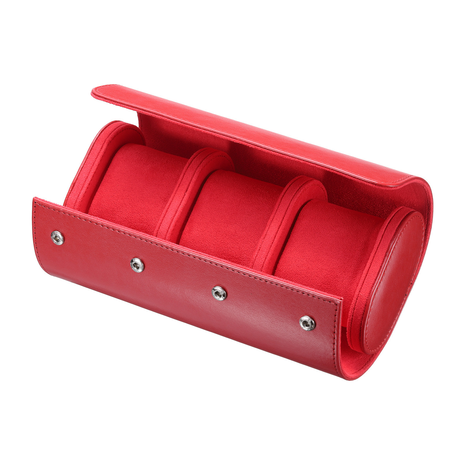Leather Watch Travel Case for Men Women Watch Holding, 3 Slot, Red