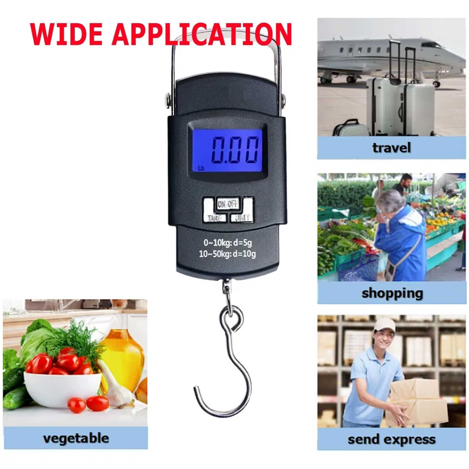 Portable Fish Scale Travel LCD Digital Hanging Luggage Electronic 110lb / 50kg