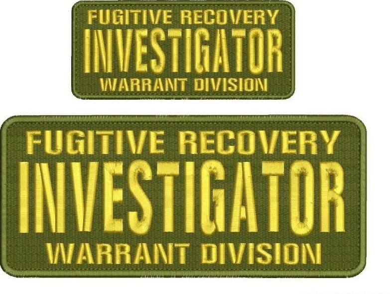 Fugitive Recovery INVESTIGATOR embroidery patch 4x10 & 2.5x6 hook od green
