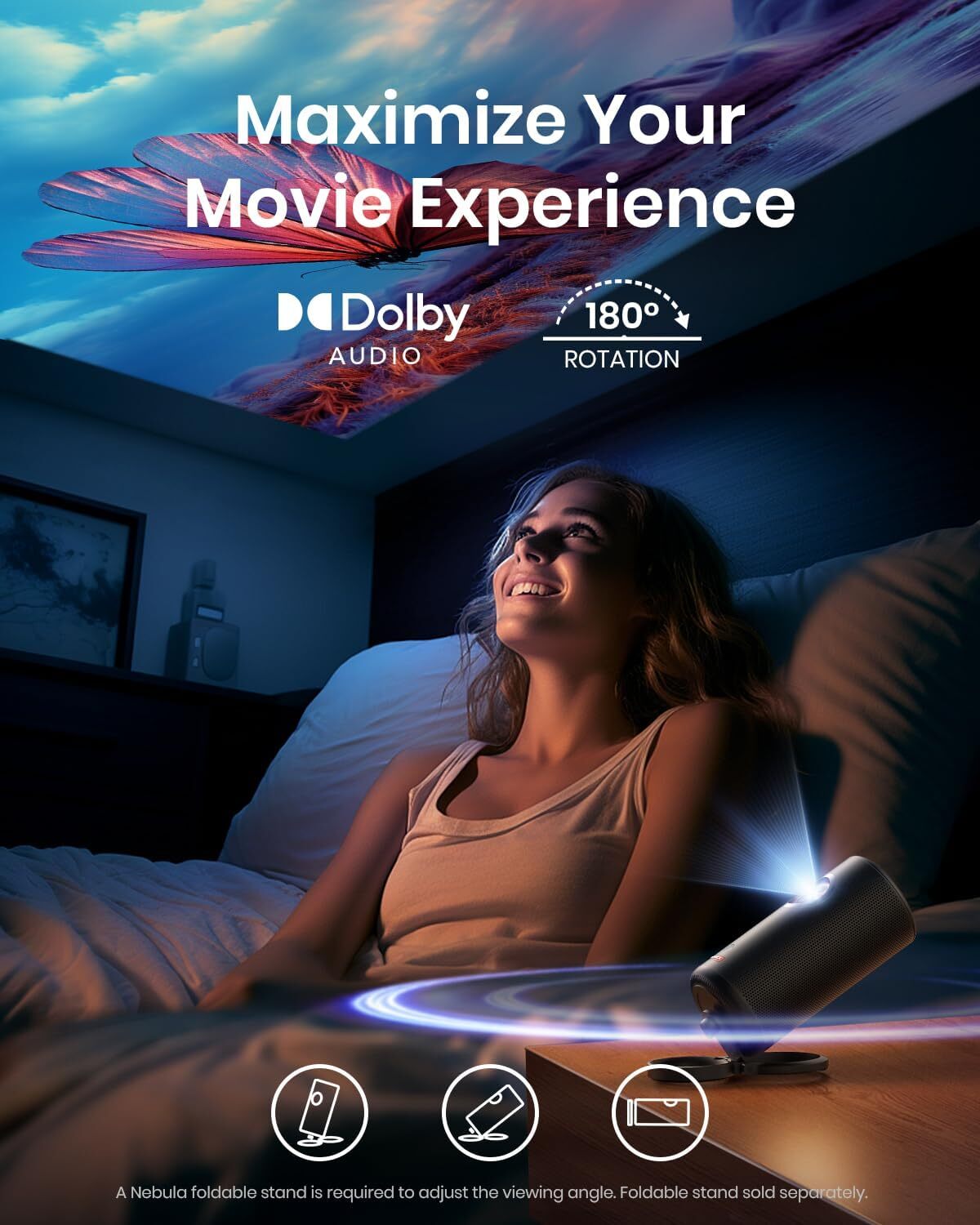 NEBULA Capsule 3 Laser Mini Smart TV Projector 1080P Bundle with Foldable Stand