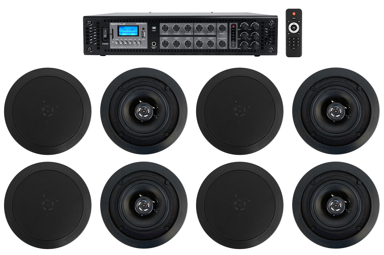 Home Audio System+8) 5.25" Black Ceiling Speakers 4 Bedroom/Living Room/Bathroom