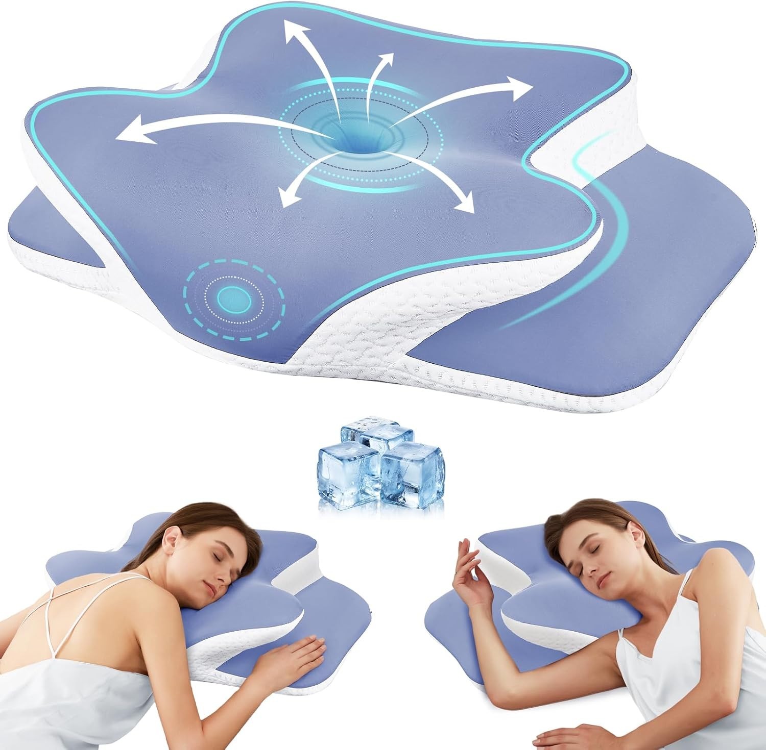 Cooling Ergonomic Cervical Neck Pillow for Pain Relief - Dual Elevation Design