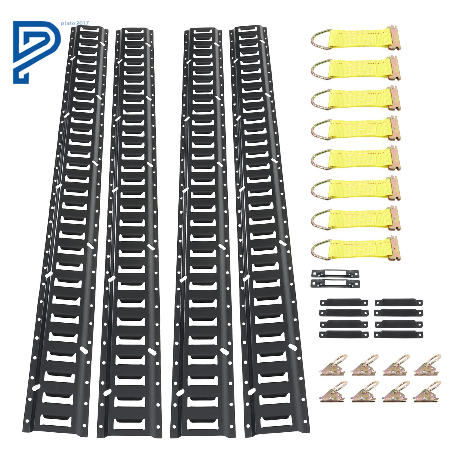 5FT E-Tracks Set 4 Steel Rails 8x D-Ring 8x O Rings 8x End Caps 2 Single Slot