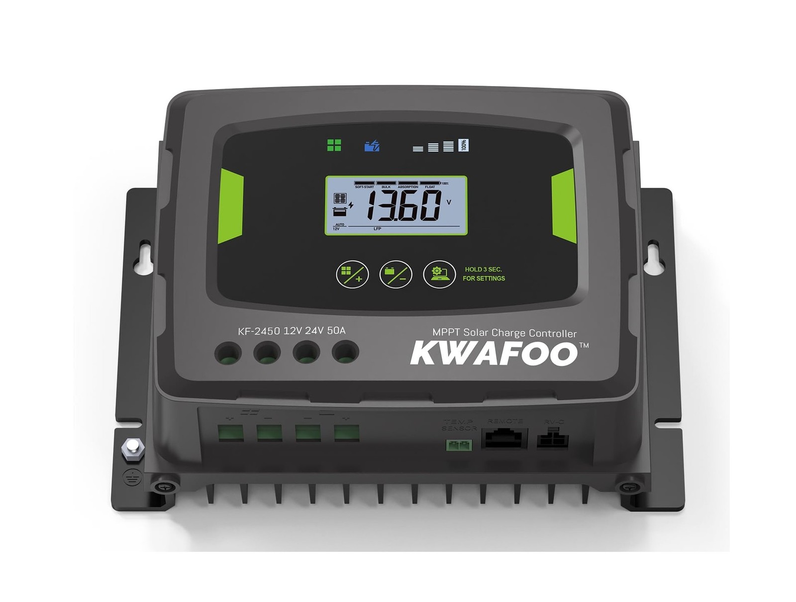 50A MPPT Solar Charge Controller, 12V/24V Auto DC Input, lP43 Waterproof, Bac...