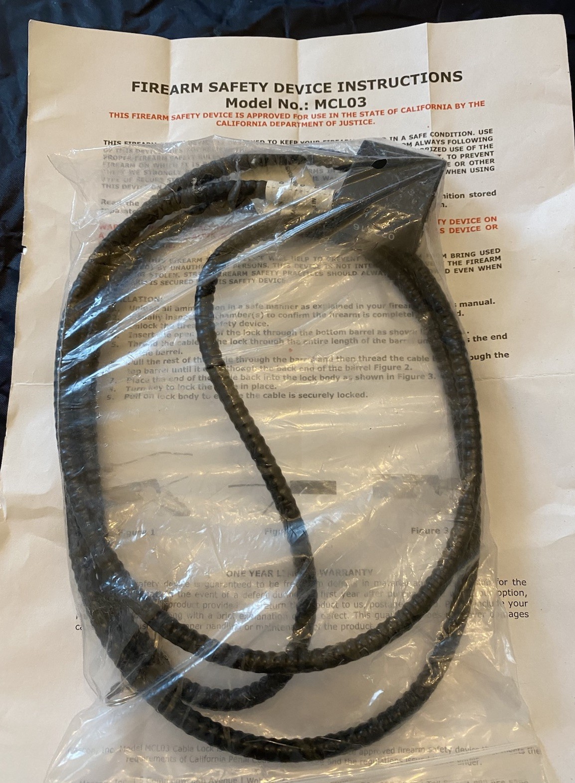 Mascon Brand Firearm Shotgun Rifle Lever Action MCL03 Safety Cable Lock New
