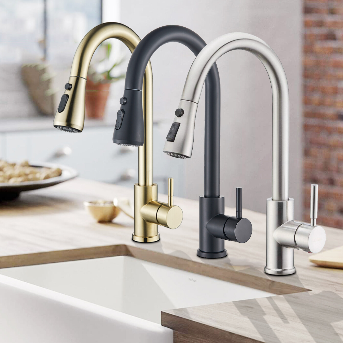 Kitchen Sink Faucet with Pull down Sprayer Single Hole High Arc Deck Mount Tap