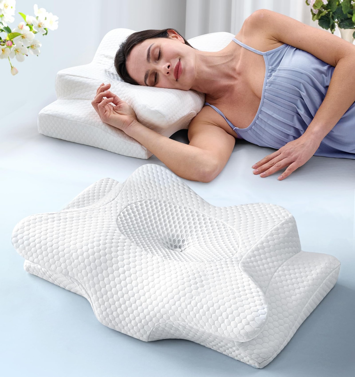 EMIRCEY CERVICAL NECK SUPPORT PILLOW FOR SIDE SLEEPERS - STANDARD SIZE- WHITE