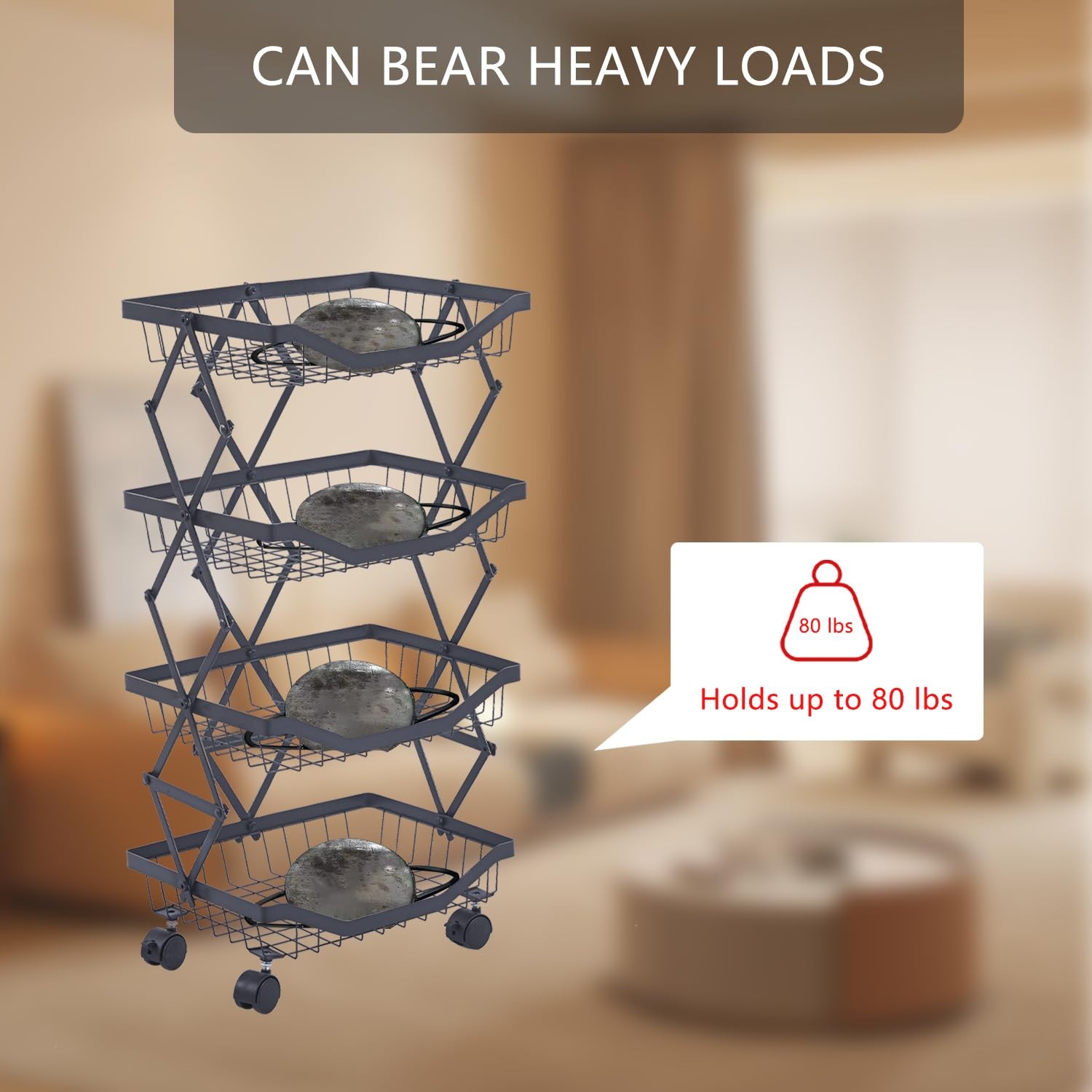 4 Tier Fruit Basket for Kitchen Stackable Metal Wire Fruit Vegetable Basket w...