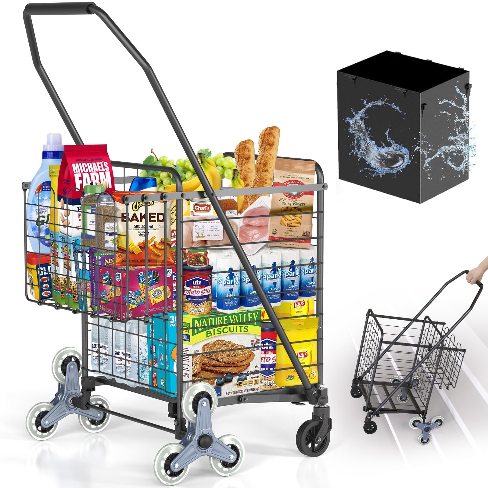 Upgrade Shopping Cart for Groceries, 280 LBS Large Grocery Cart with Waterpro...