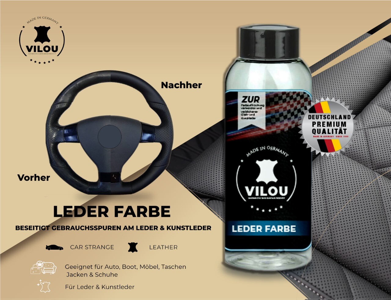 100ml Leather Paint Leather Fresh for BMW Leather E30 E36 E39 E46 E60 E38 E65 "VILOU"