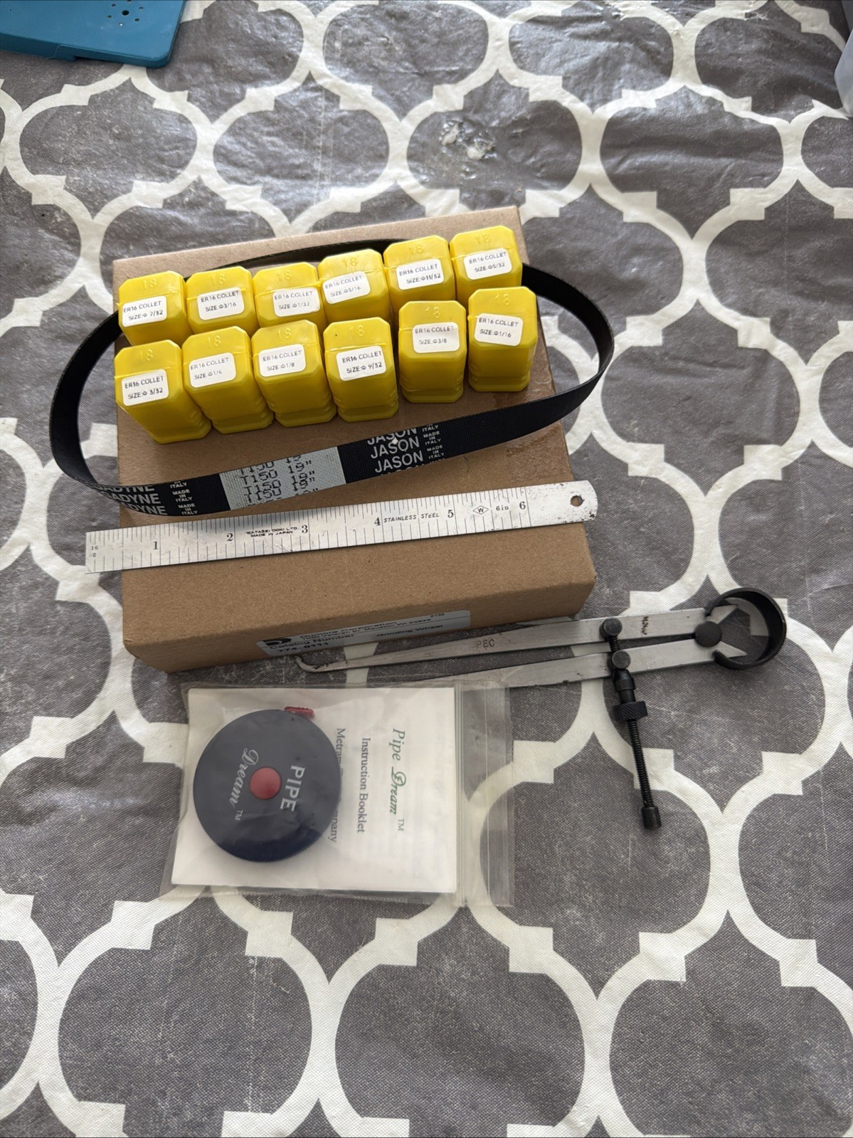 Machinist Tools Set: Dumore grinding Wheel,19” Belt,tool,ER-16 COLLET, Pipe Tool