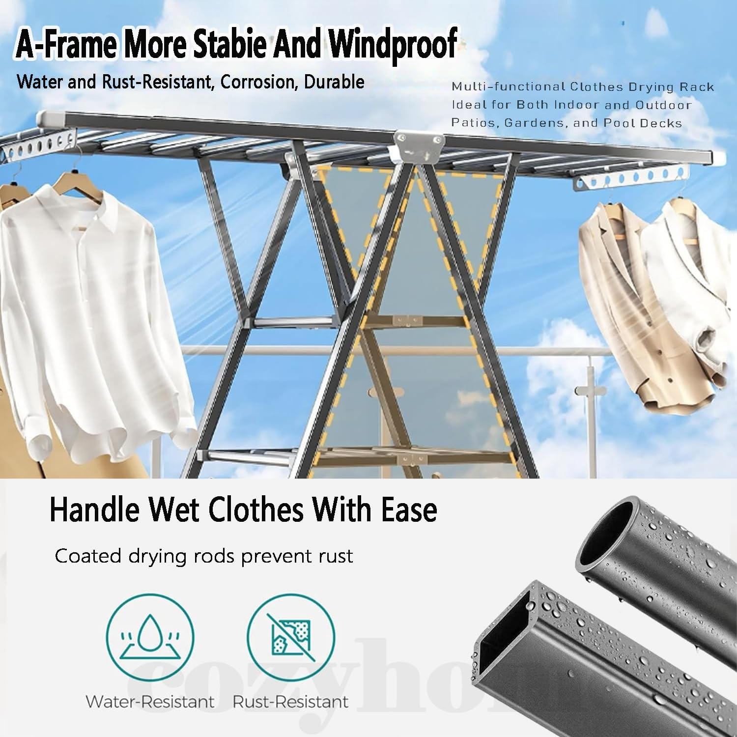 71" Clothes Drying Rack Foldable, Clothes Airer Drying Rack with Wheels, Heav...