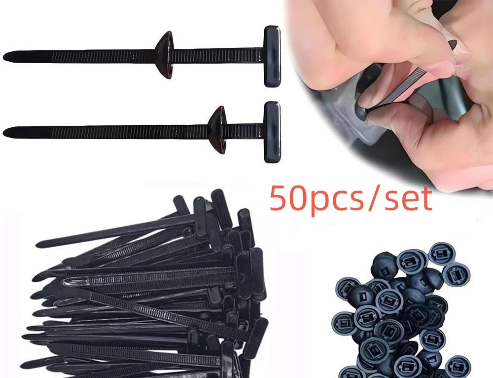 50PCS Black Nylon Cable Tie Buckle Heavy Duty Universal Nylon Zip Ties Holder