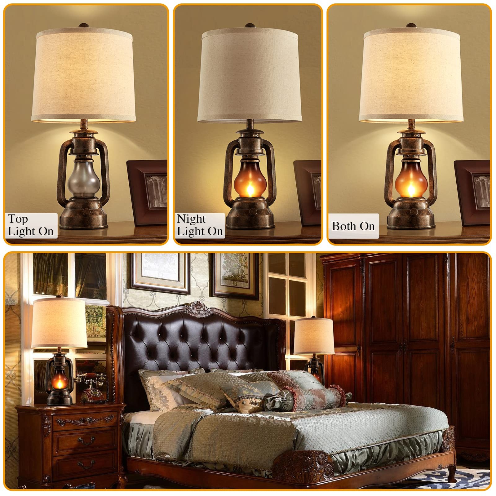 RORIANO Farmhouse Lantern Table Lamps 22-Inch, Bronze - 22''