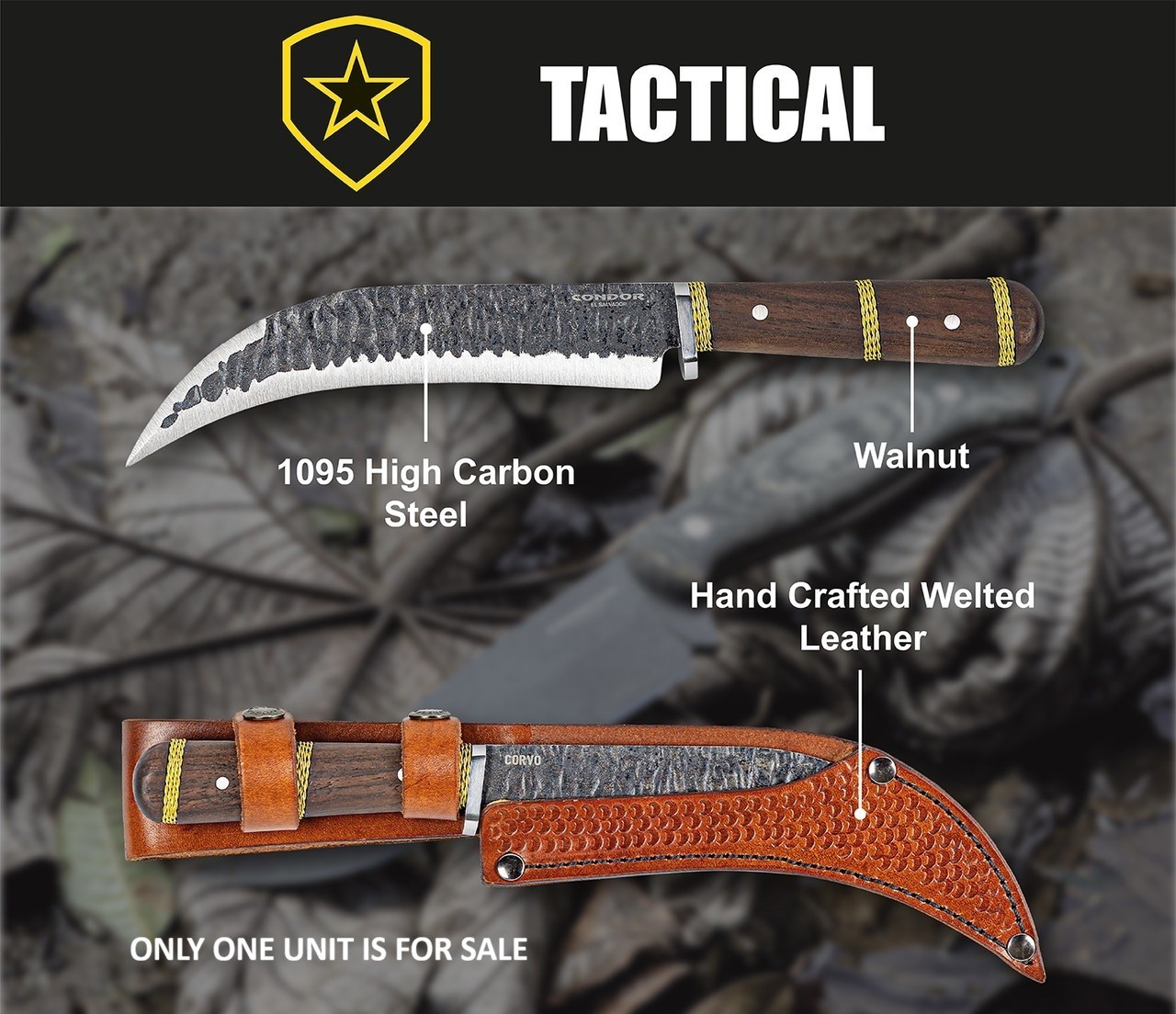 Condor Invictus Corvo Fixed Knife 7½" Full Tang 1095HC Steel Blade Walnut Handle