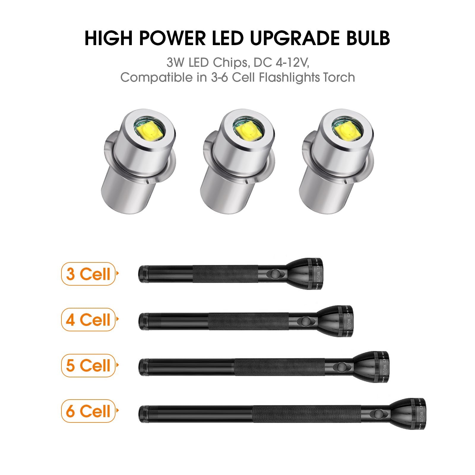 3Pcs LED Bulb 3W DC 4-12V Flashlight Bulbs Replacement Torch Flashlight Conversi