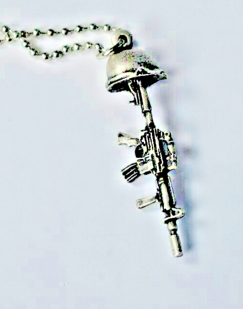 M16 battle cross memorial helmet necklace