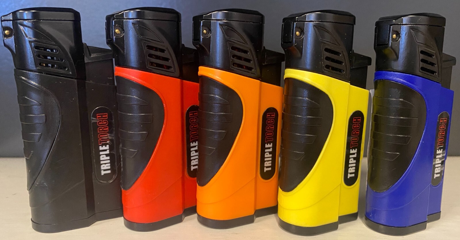 12 PACK Quad Jet Torch Lighter Adjustable Flame W/ Cigar Puncher Solid Color