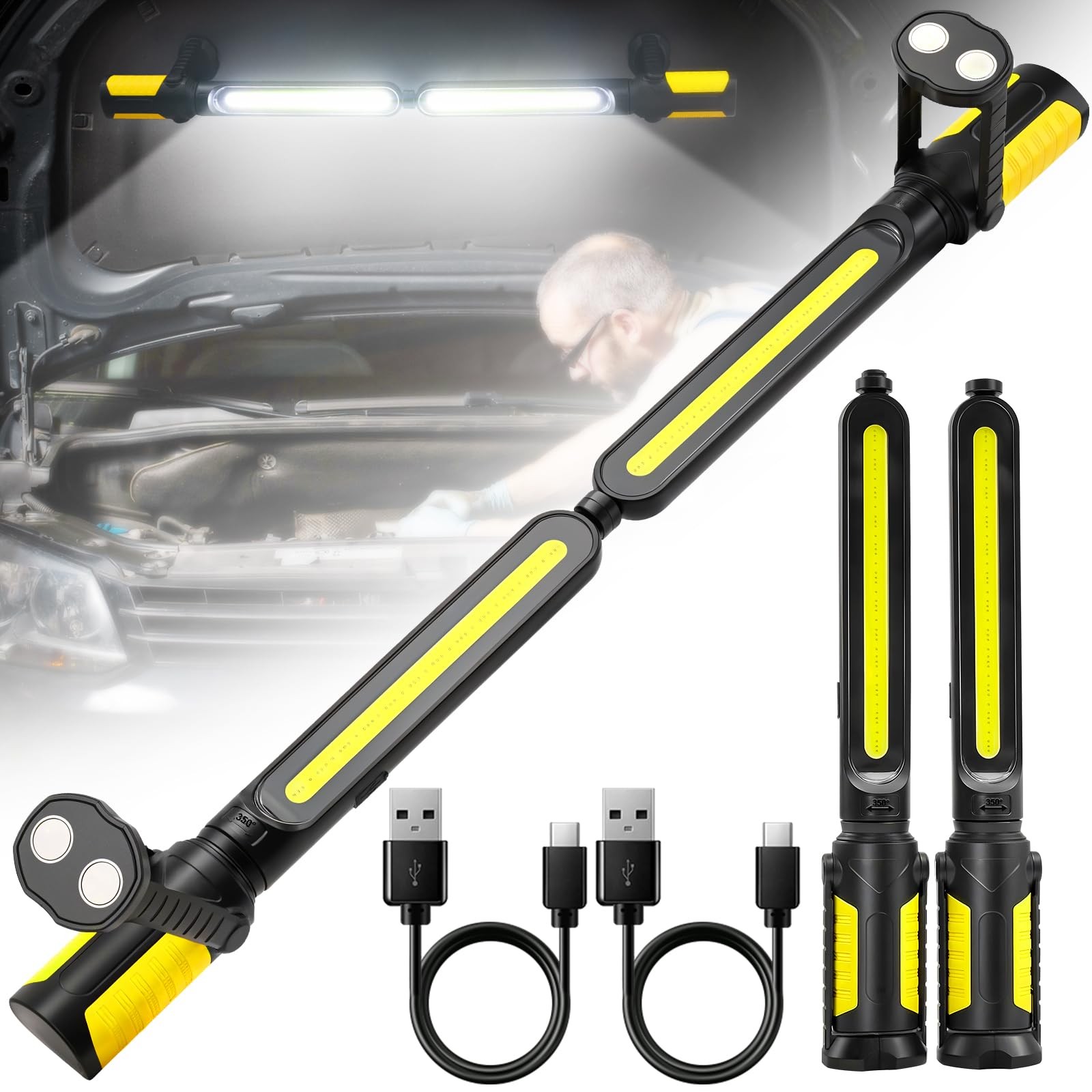Work Light for Mechanic, 2400LM LED, 4400mAh Rechargeable, Magnetic, Underhoo...