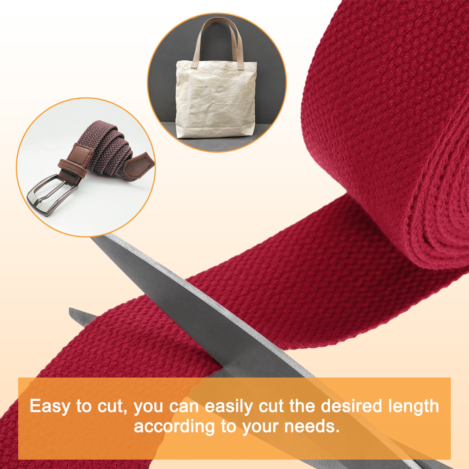Cotton Webbing 1.5 Inch 15.3 Yard Polyester Cotton Webbing Strap Dark Red