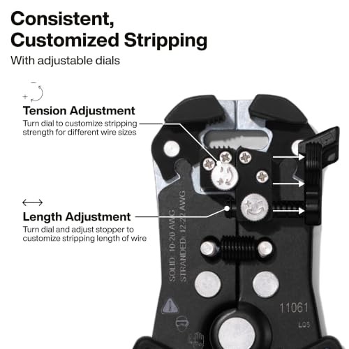 Klein Tools 11061 Self-Adjusting Stripper / Cutter, Heavy Duty, for Blue/Black