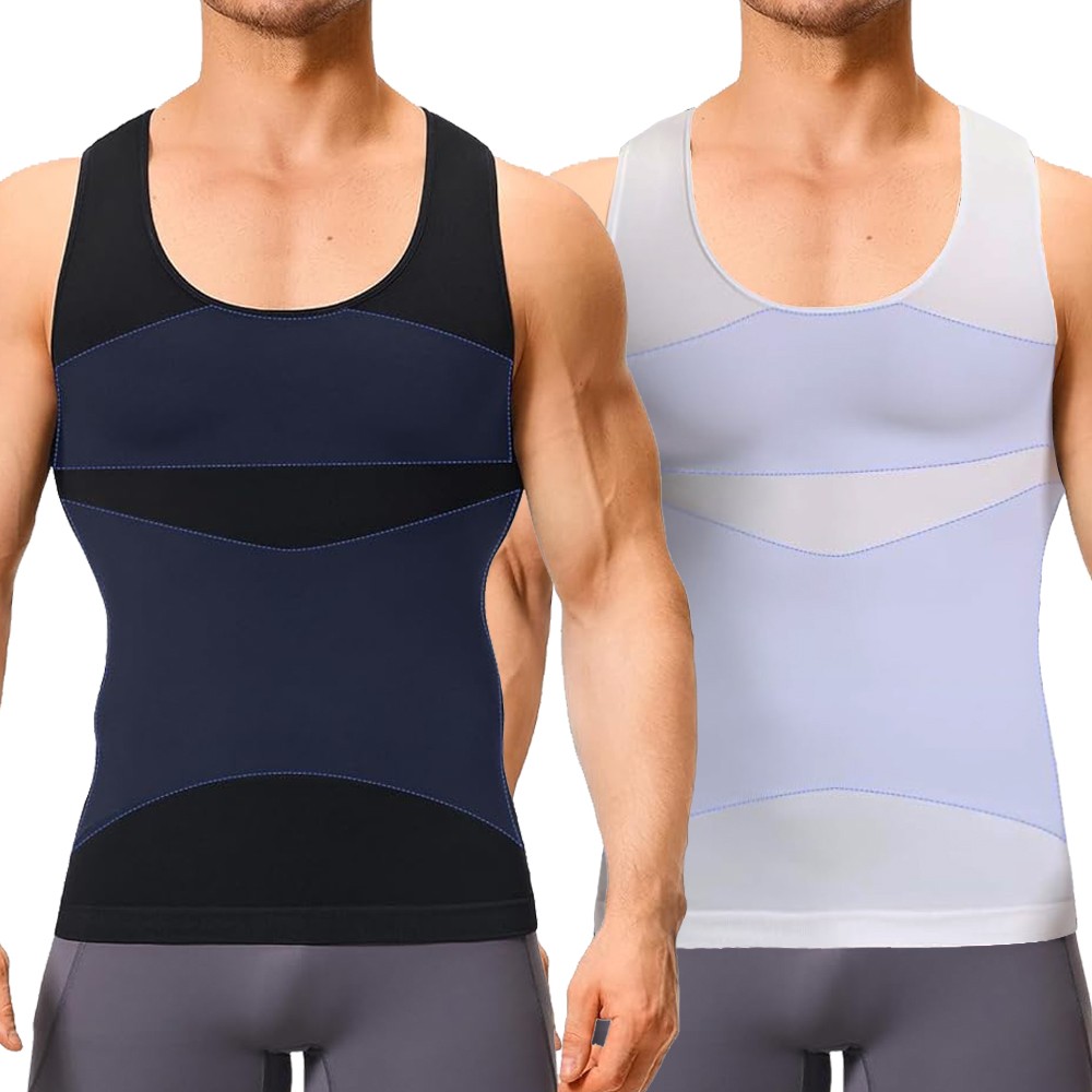 Mens Compression Shirt Waist Traner Tummy Control Tank Top Slim Body Shaper Vest