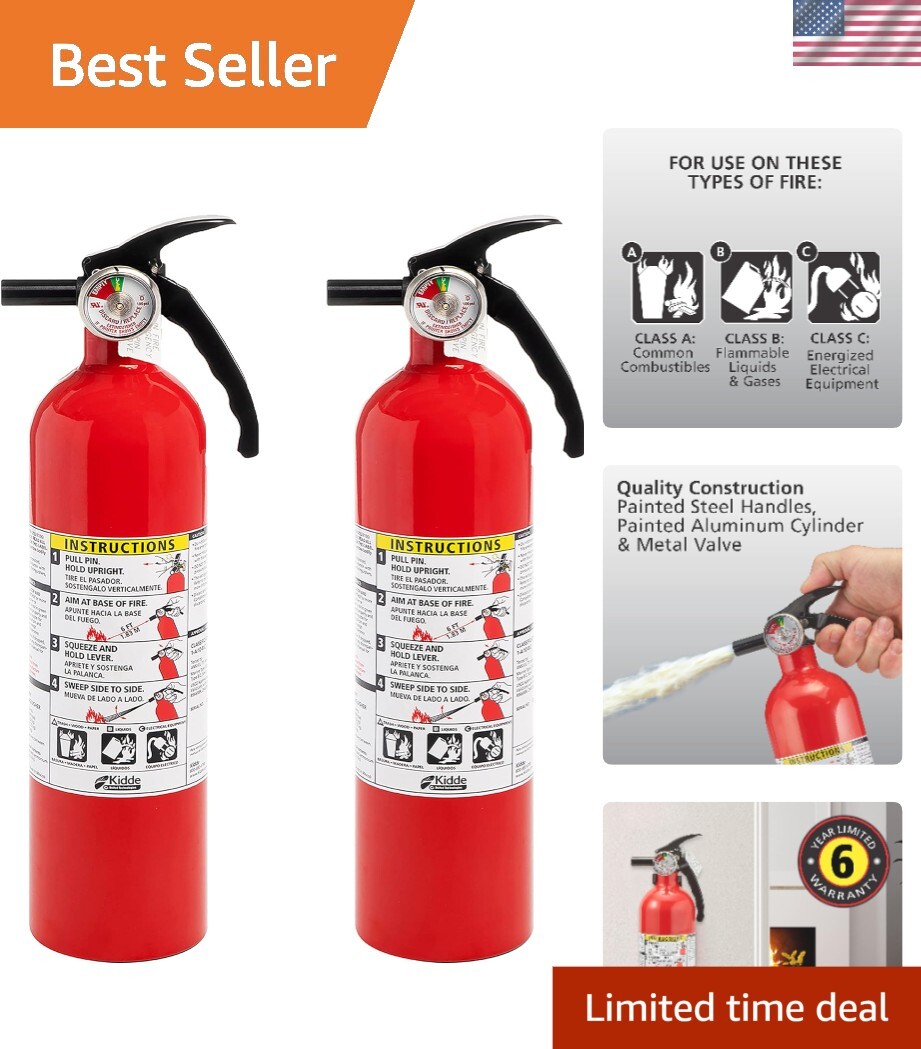 Home Fire Extinguisher 1-A:10-B:C - Dry Chemical, 2 Pack with Mounting Bracket