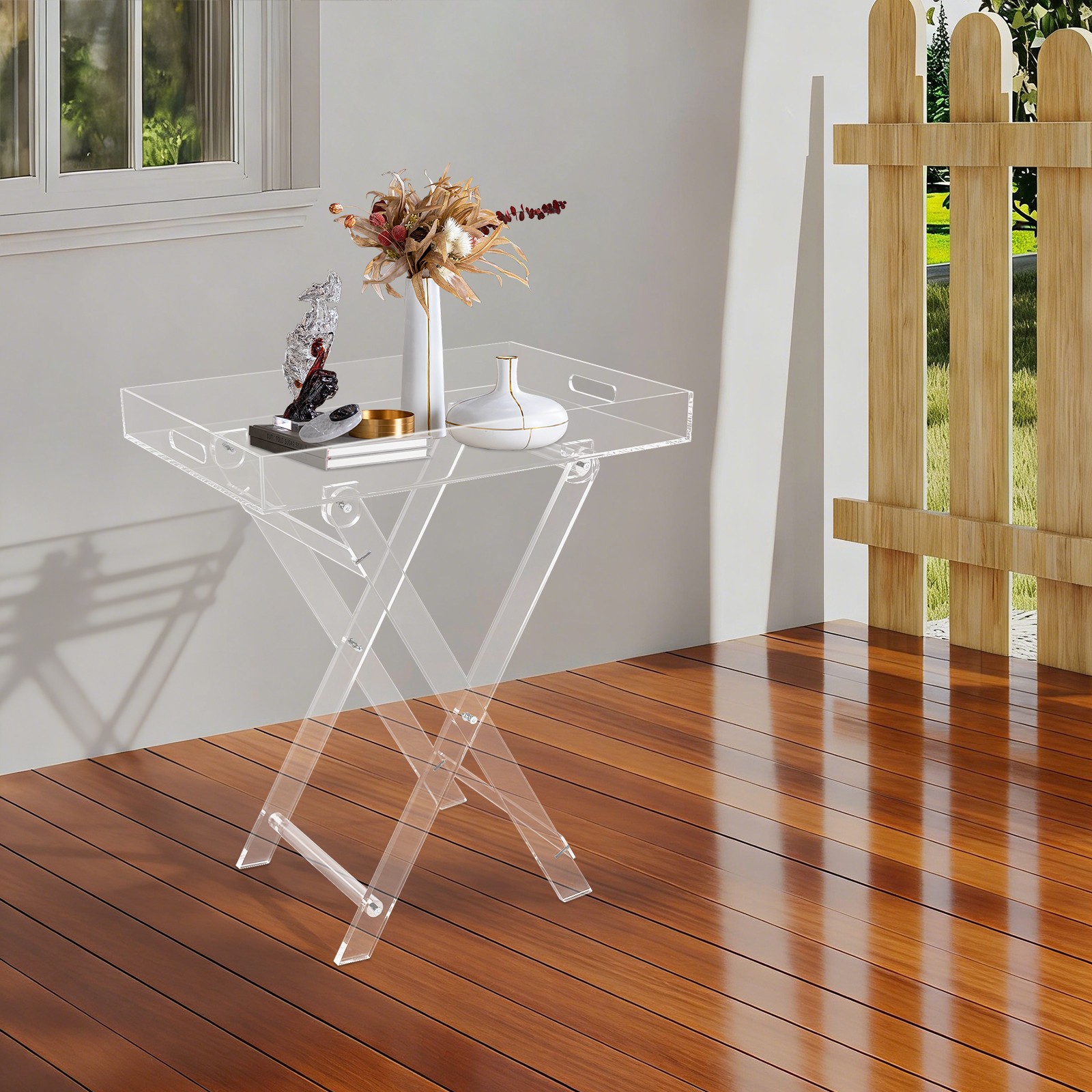 Modern Acrylic Folding Tray Table Clear End Table Small Side Table Coffee Table
