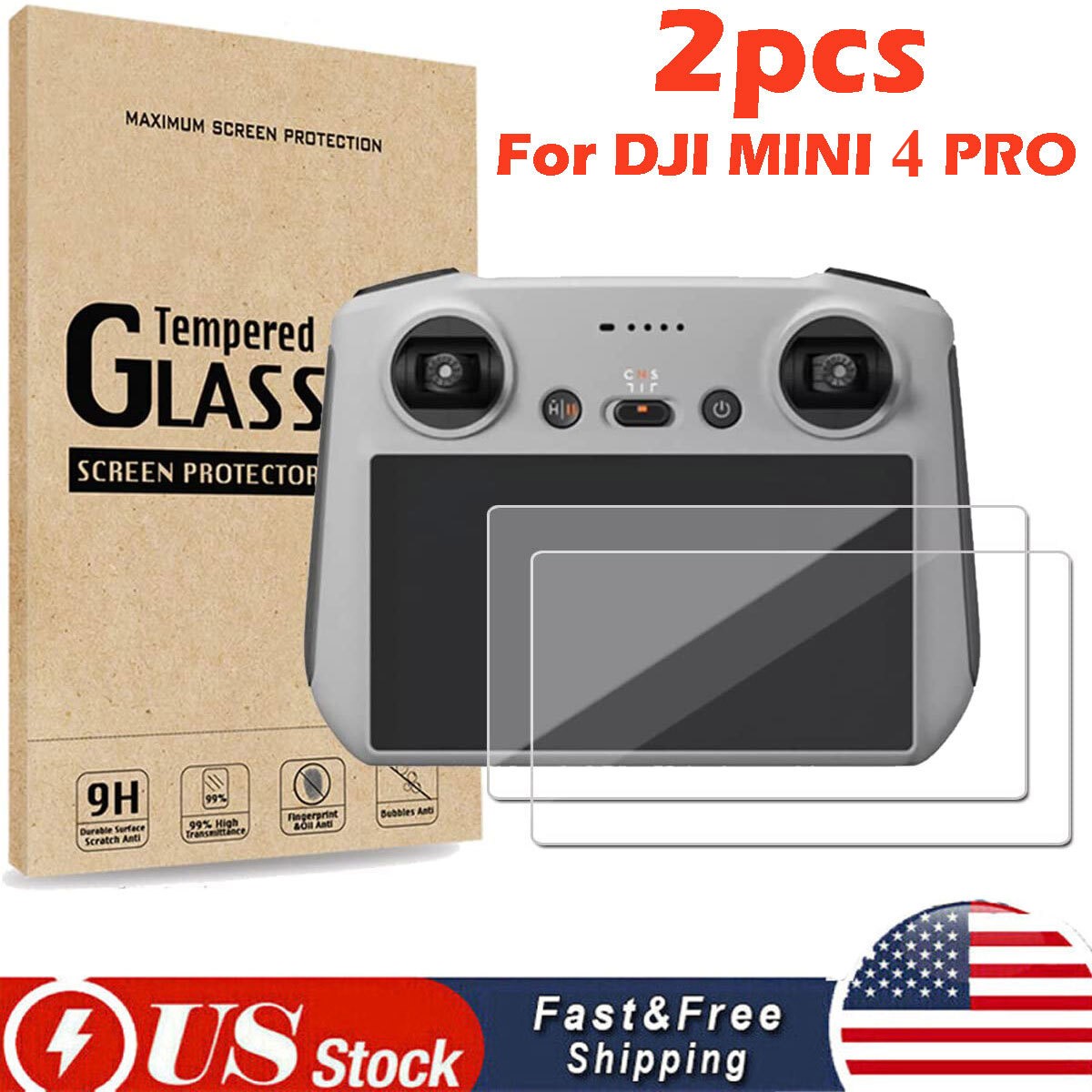2Pcs Tempered Glass HD Screen Protector for DJI Mini 4 Pro RC Remote Control Acc