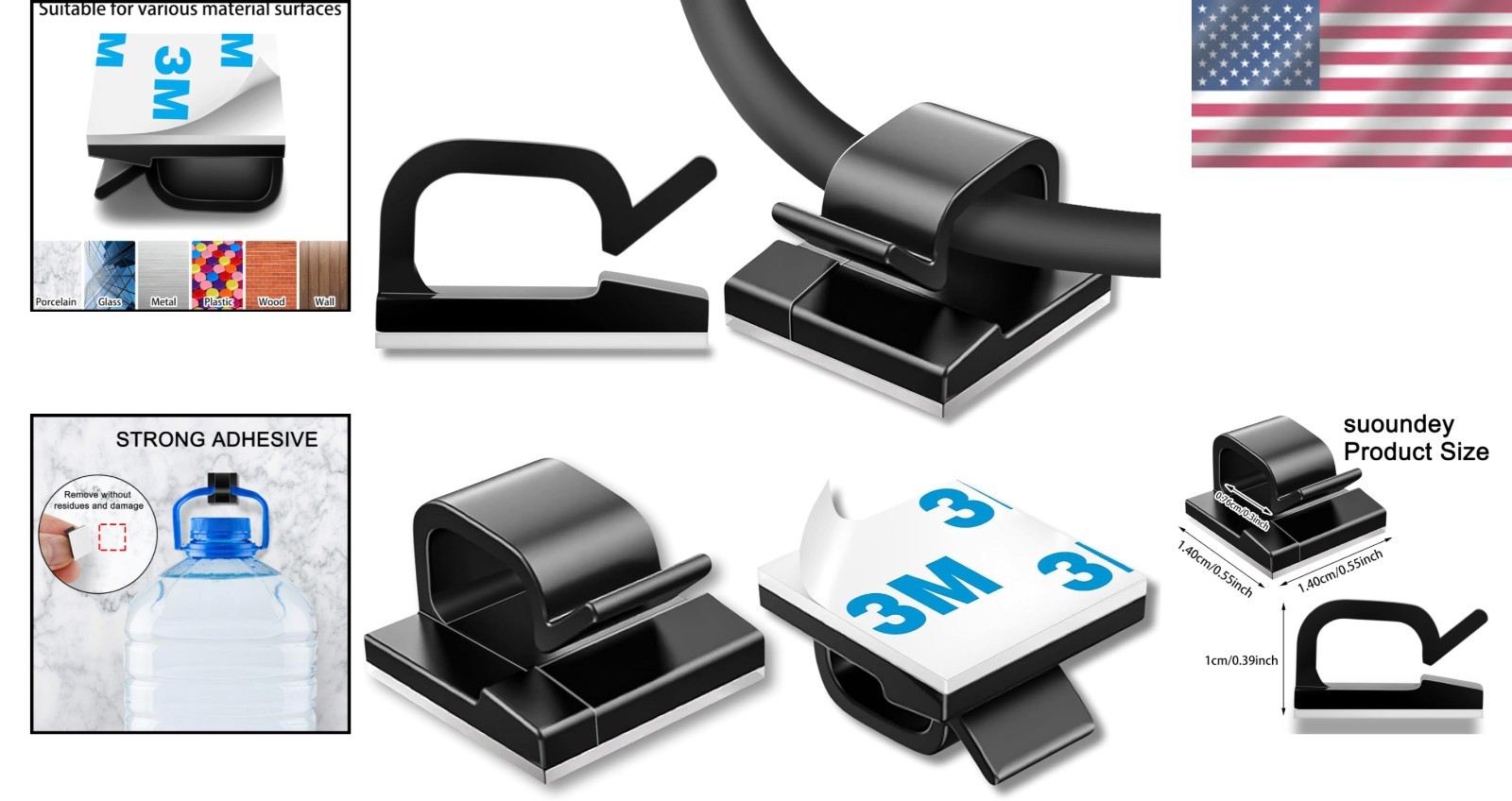 Durable 100 Count Self-Adhesive Cable Clips - Ideal for Home & Car Organization