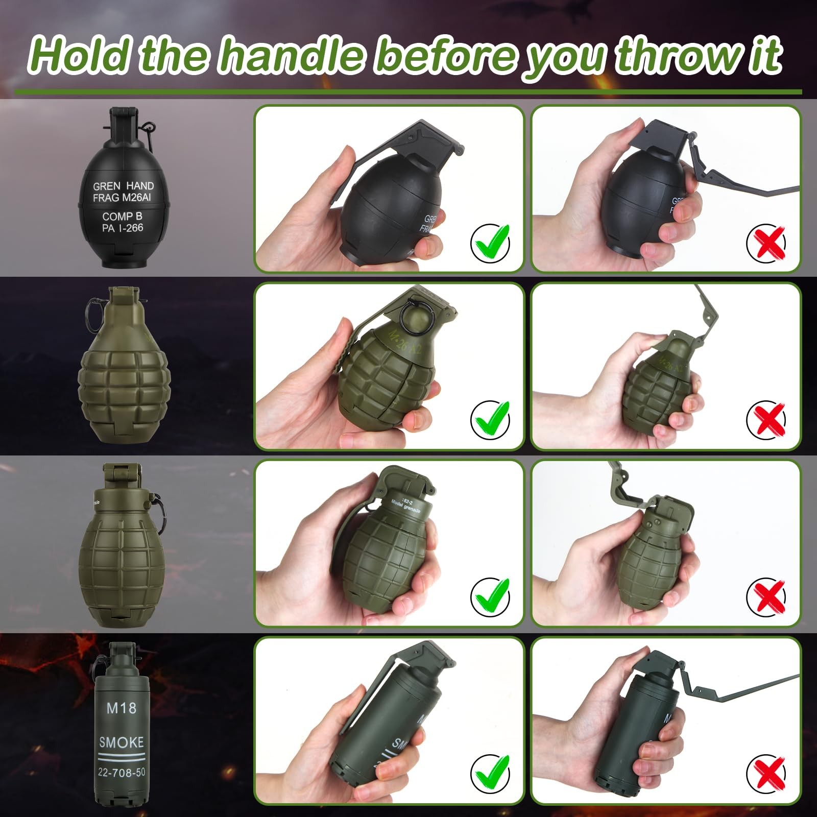 Tactical Toy-Grenade for CS Battle Game,2Pcs Fall Resistant Refillable Fun Im...