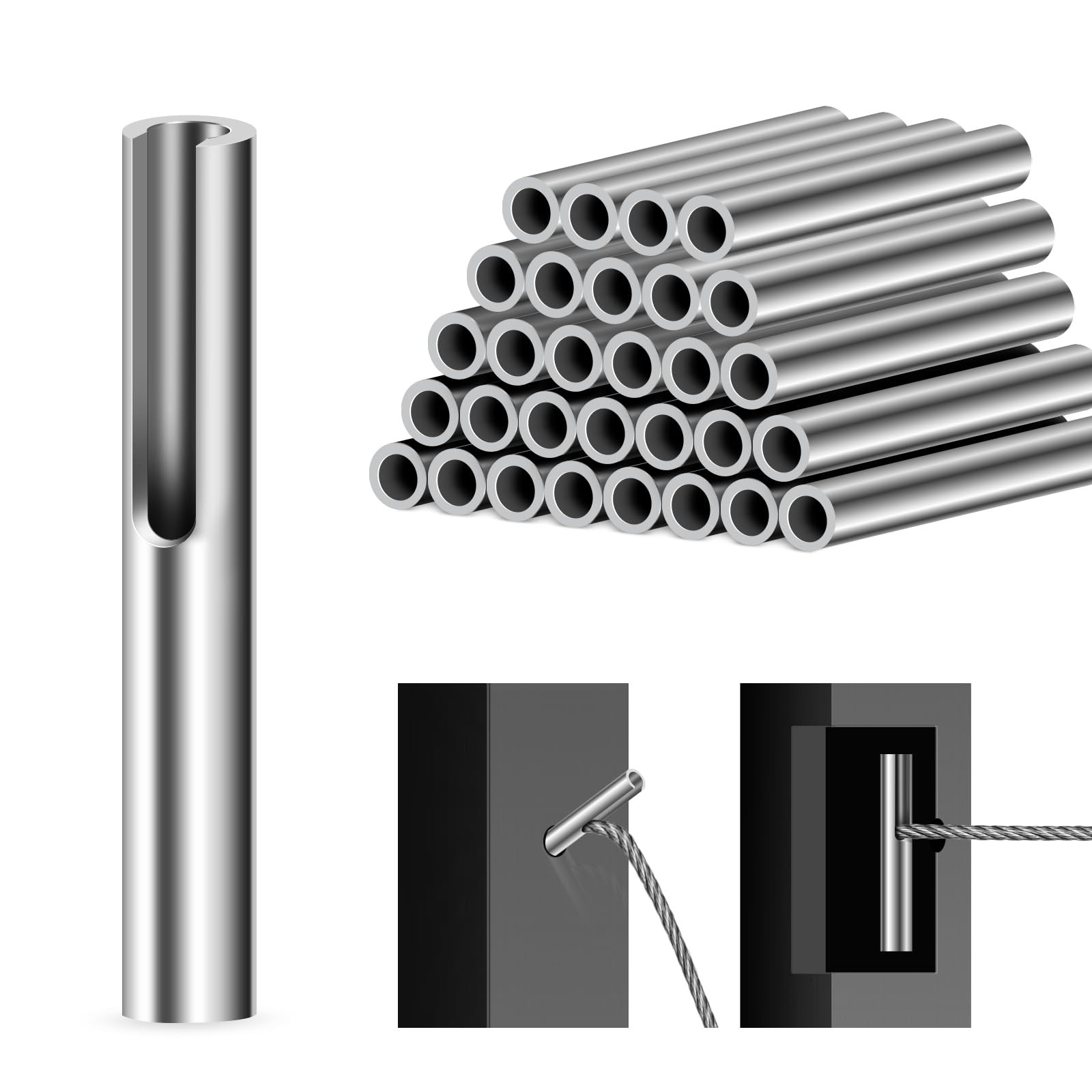 30Pack 1/8" Invisible Cable Railing Kit Terminal Toggle Anchor Angle, T316 St...