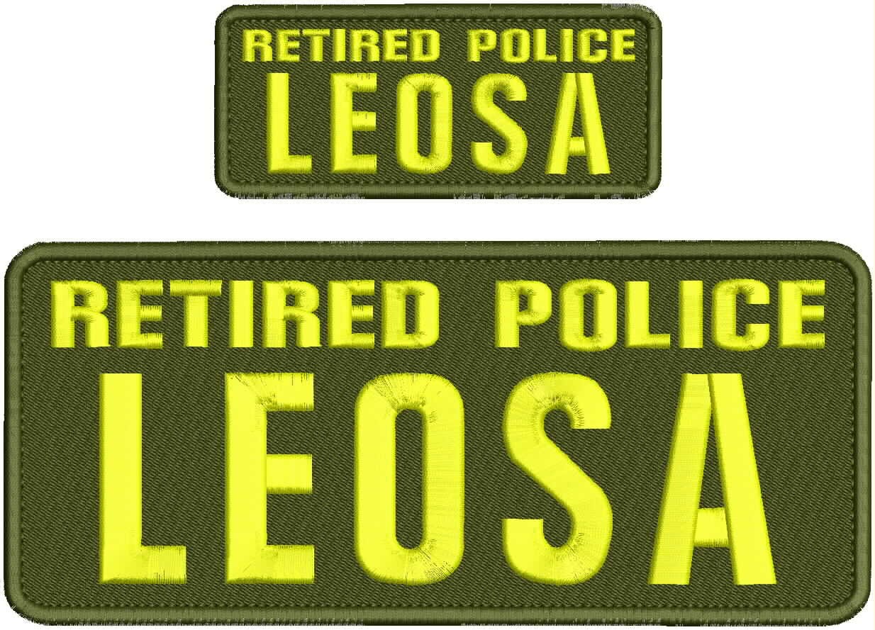 Collectible 2 Embroidery Patch Retire Police L 4x10 and 2x5 Yellow On Od Green