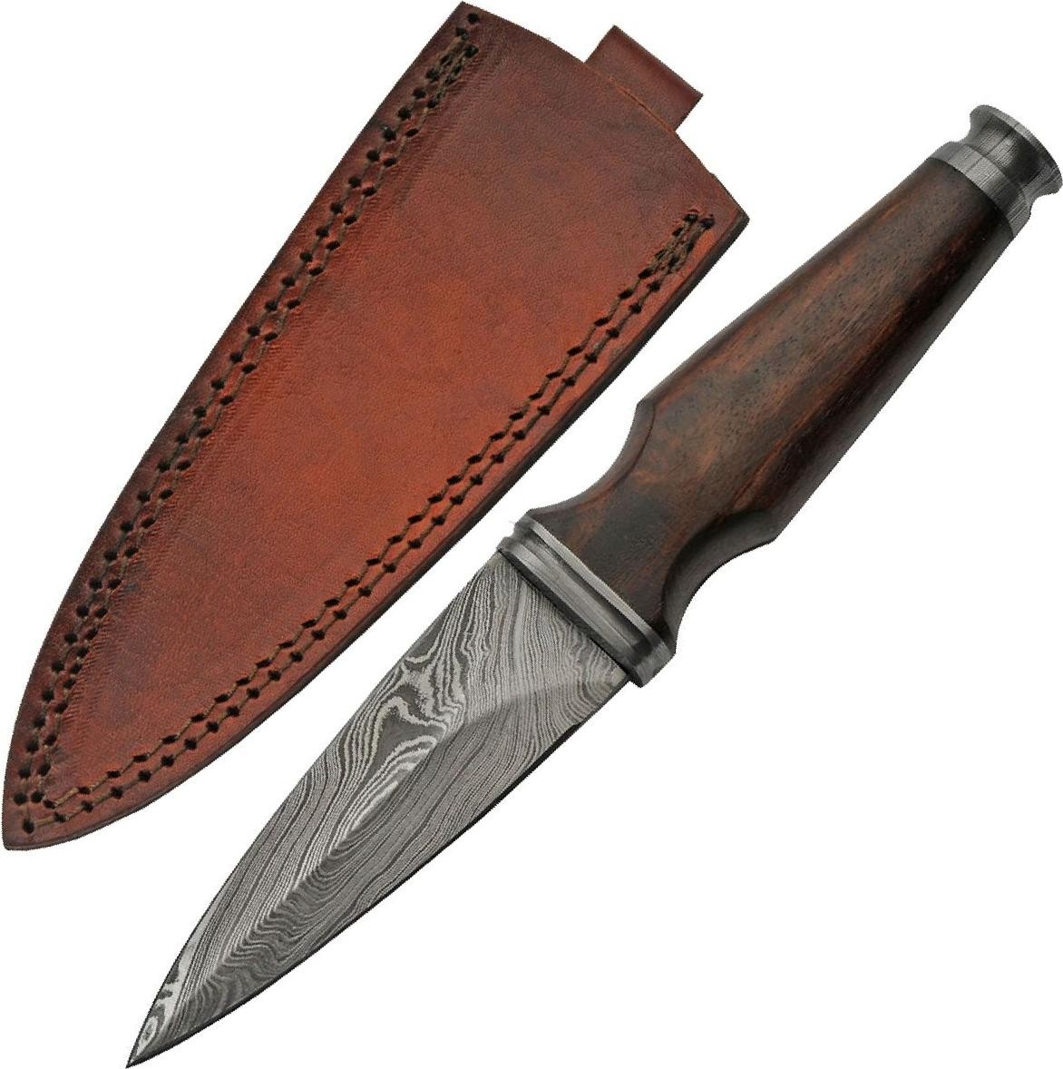 Sgian Dubh Scottish Dagger | 4.5in Damascus Steel Double-Edge Blade Wood Handle